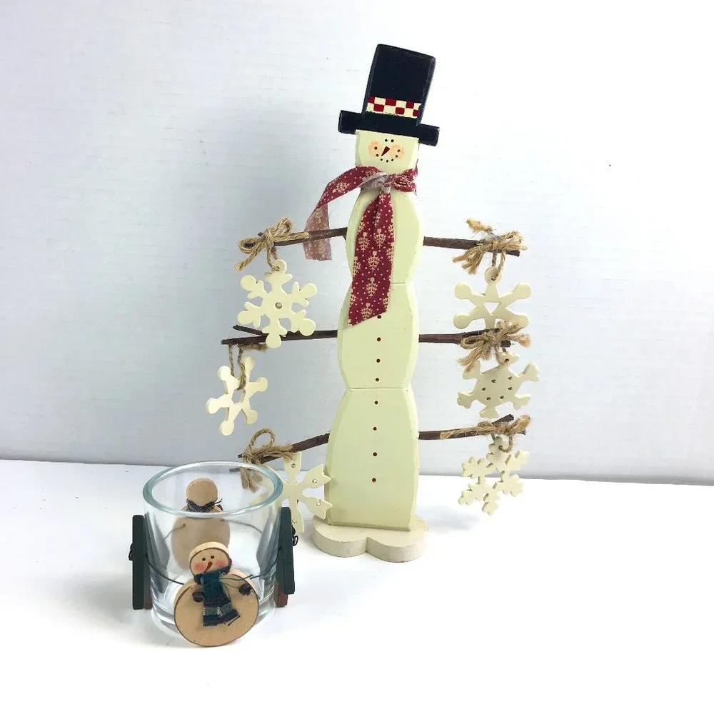 Christmas Farmhouse Snowman Decor and Candle Holder